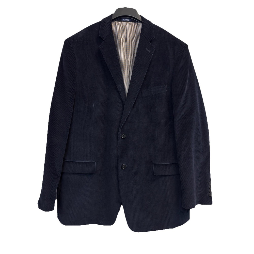 Stafford Mens Black Blazer Sport Coat Two Button Jacket 46L Corduroy‎ Cotton